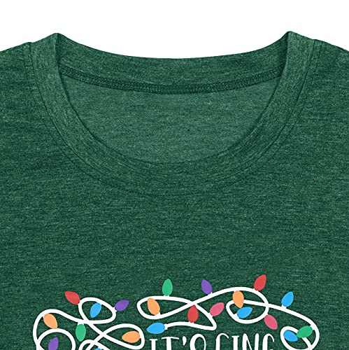 It's Fine Im Fine Everythings Fine Tshirt Women Christmas Shirts Casual Short Sleeve Letter Printed Tees Tops (Green, L) #TOP4