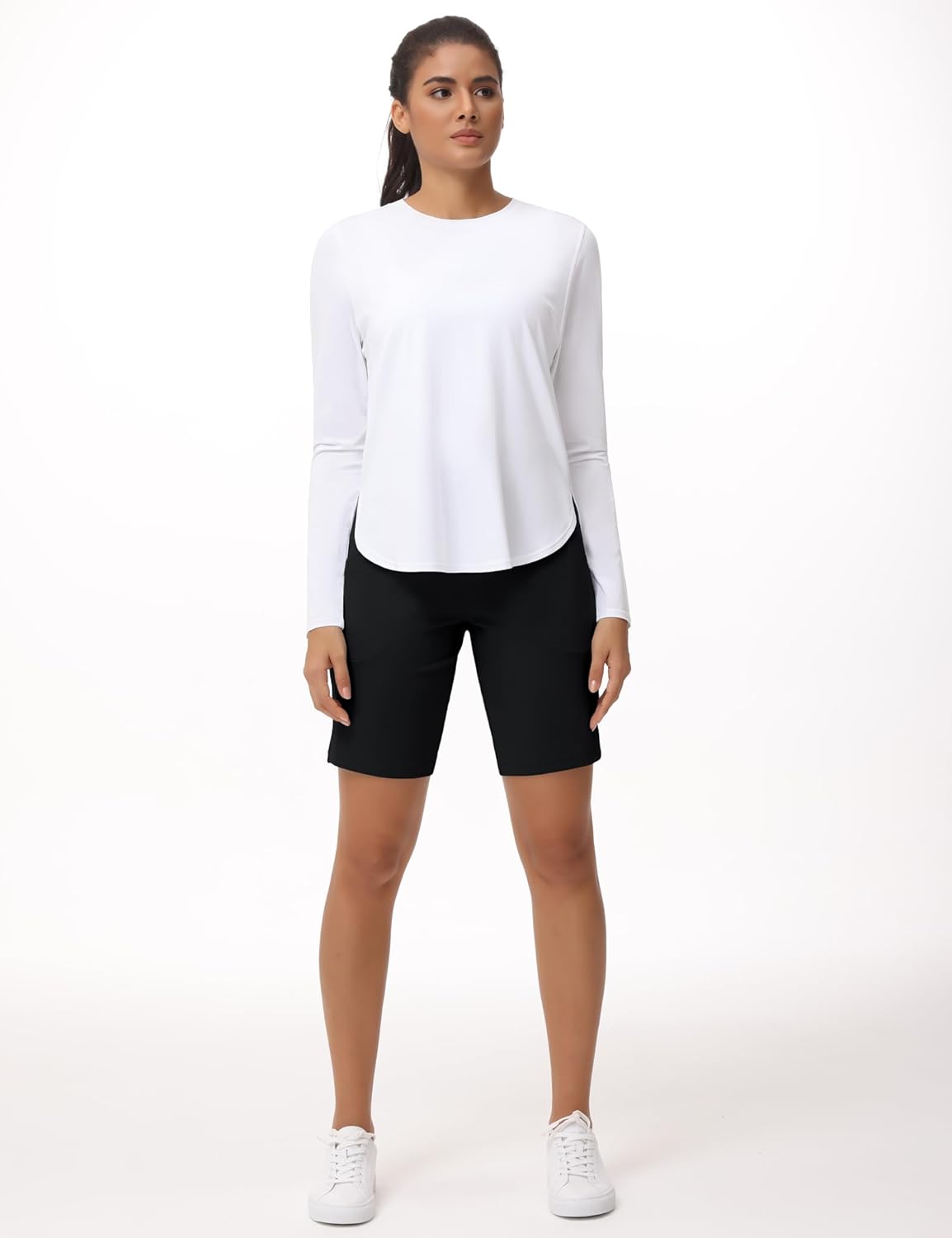 THE GYM PEOPLE Women's High Waisted Bermuda Workout Shorts Long Hiking Running Shorts with Zipper Pockets - Image 3