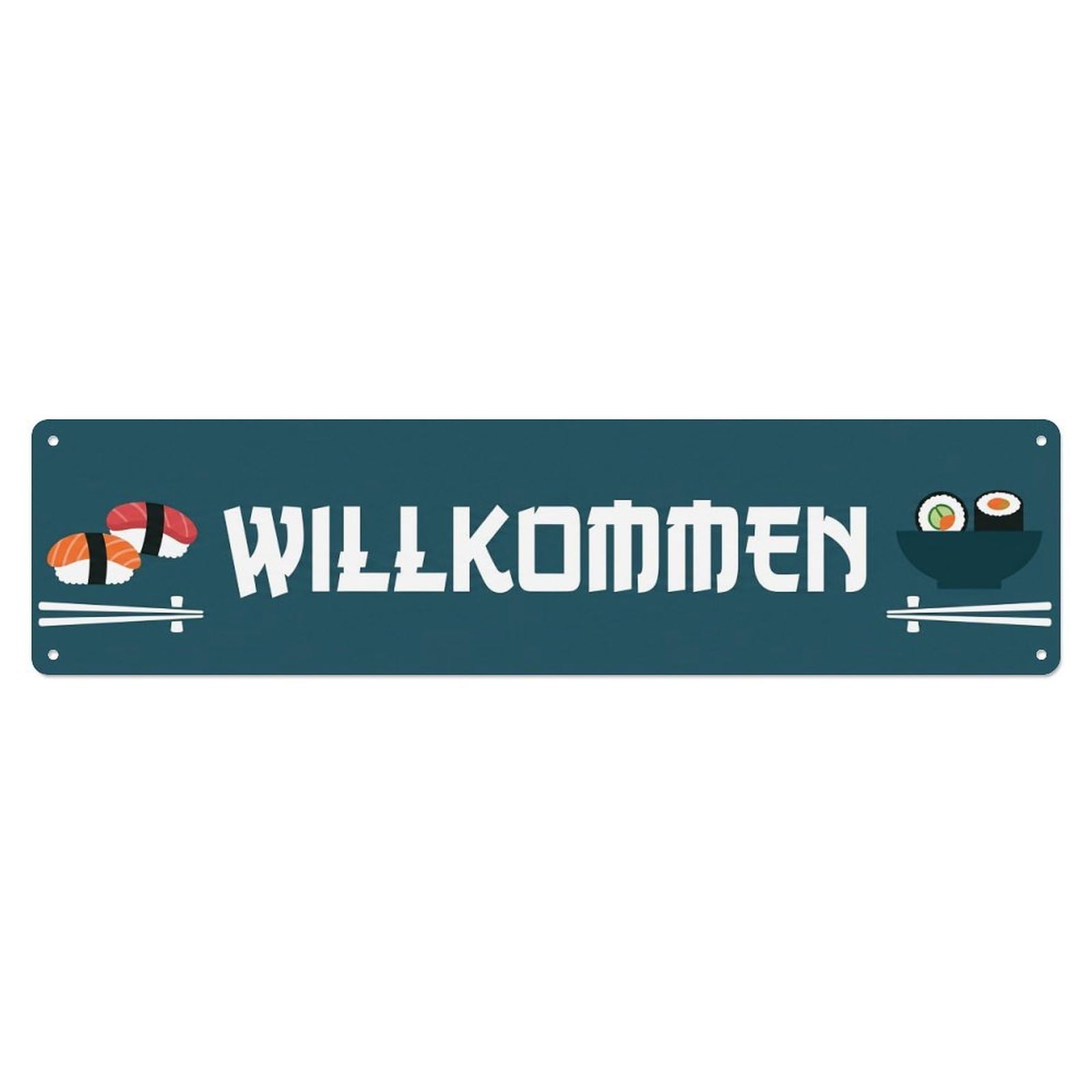 Dark Teal Sushi Japanese Restaurant Welcome 1 Metal Tin Sign Plaque Wall Decor for Cafe, Club Bar, Office, Home Garden Metal Poster 4x16Inch
