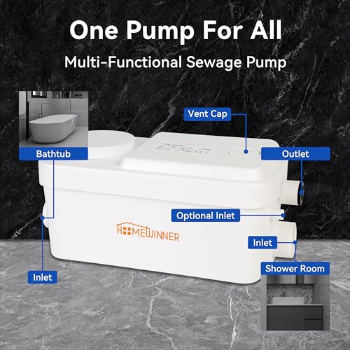 Image of Sink Sewage Pump 300W, Upflush Under-Basin Pump to 22ft, for Basement RV