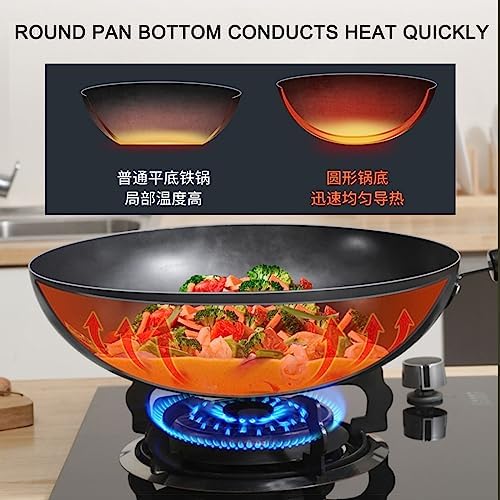 Traditional Chinese Iron Wok Pan - Woks and Stir Fry Pans with Round Bottom Wok for Chinese Japanese and Other Cooking,32cm (30cm)