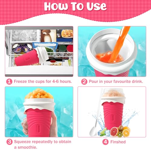 Herbst Slushy Maker Becher 500ml Silikon Squeeze Cup mit Strohhalmlöffel Slush Eis Becher DIY Ice Cup Slushy Maker Cup Smoothie Becher mit Reinigungsbürste (Rot) – Bild 8