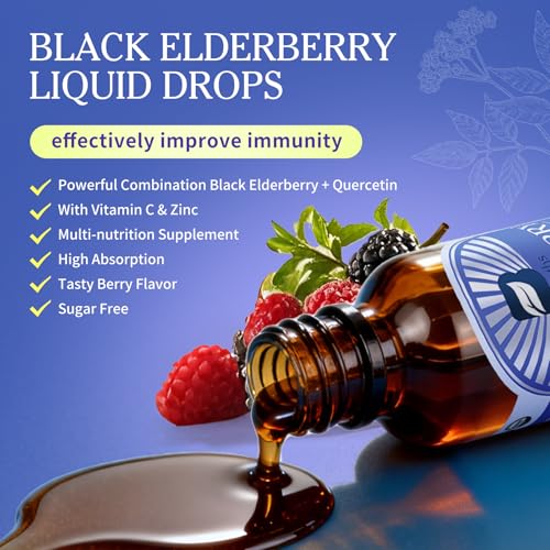 B BEWORTHS 2 Pack Elderberry Syrup Black Elderberry Drops with Quercetin, Panax Ginseng, Vitamin C and Zinc, Sambucus Liquid, Vegan, Non-GMO & Gluten Free — view 6