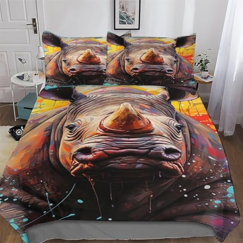 Parure de lit rhinocéros housse de couette microfibre douce ado 200x200 - 2