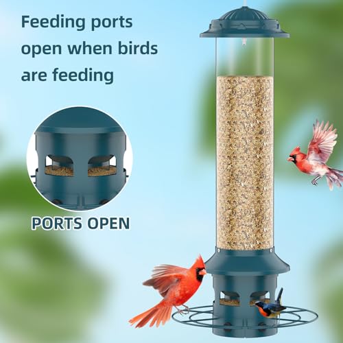Image of Metal Squirrel Proof Bird Feeders for Outdoors Hanging 4.0 LB Large Capacity,Easily Beat Squirrels,Easy to Clean and Fill,Waterproof,Attracting Finch,Cardinal,Chickadee and More