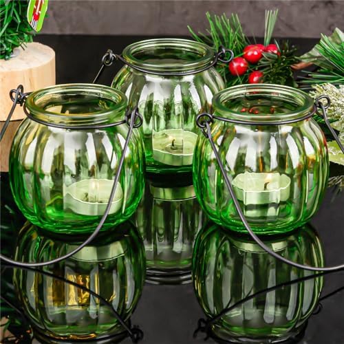 BELLE VOUS 12 Pack Hanging Glass Tea Light Candle Lanterns H9.6cm x