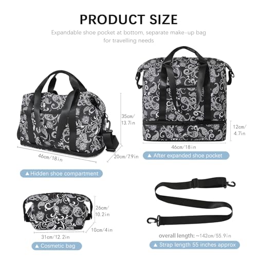 CONTAIL 33-45L Expandable Weekender Travel Bag with Toiletry Bag,Gym Tote Handbag with Shoe Compartment,Carry On Duffel Bags with Wet Pocket