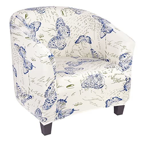 Image of SearchI Club Chair Slipcover Stretch Barrel Chair Covers Printed Tub Chair Slipcovers Spandex Armchair Sofa Cover Removable Couch Furniture Protector Arm Chair Cover for Living Room(Beige Butterfly)