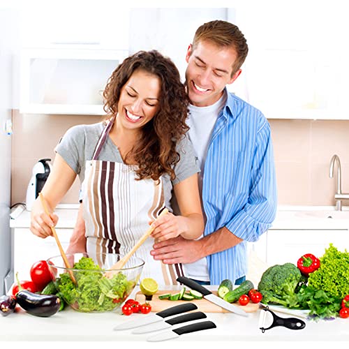 Coreslux Ceramic Knife Sets, 6 Piece Ceramic Knife Set 6" Chef Knife 5" Utility Knife 4" Fruit Knife 3" Paring Knife 1'' Vegetable Fruit Peeler, Kitchen Knife Set (White) #TOP6