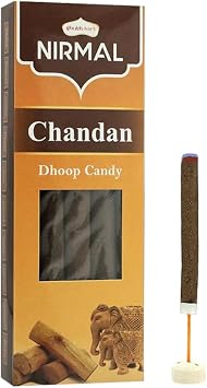 Shubhkart Premium Nirmal Chandan Charcoal Free Dhoop Candy, Thick Incense Sticks 10 Natural Sandalwood Sticks with Rich Long-Burn Aroma | Ideal for Meditation, Yoga, Prayer, Festive Rituals