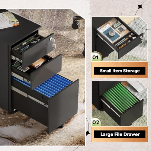 Image of DEVAISE 3 Drawer Mobile File Cabinet, Fully Assembled Metal Filing Cabinet