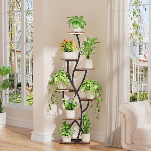 Image of Plant Stand Indoor with Grow Lights - 7 Tiered Tall Lighted Plant Shelf | 58 inch Corner Flower Stand for Indoor Multiple Plants, Metal Plant Holder Display Rack for Living Room, House, Patio, Black