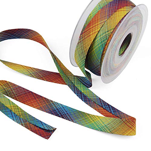 LULU Plaid Bias Tape, 100% Cotton, Yellow Multi, Made in Italy, Sold by the Yard