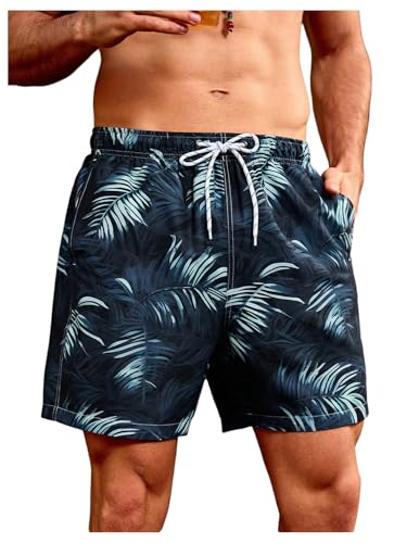 Men's Boho Tropical Swim Trunks Drawstring Waist Beach Shorts with Pockets