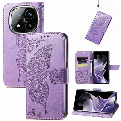 JIUNINE Cover Libro Per Xiaomi Poco F6 - Custodia Portafoglio Con Farfalle 3D E Supporto, Viola