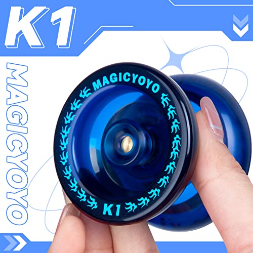 magicyoyo responsive yoyo k1 tug return yo yo hubstacks yo-yo for kids beginners dual purpose yo yo with unresponsive bearing storage bag  12 strings yo-yo glove 2 yo yo hubstacks dark blue