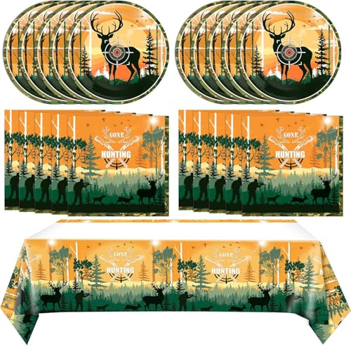 Zempertoopa Caza Decoraciones de Fiesta de Cumpleaños, Caza Camuflaje Fiesta Platos de Pap,Decoraciones de Fiesta de Cumpleaños, Juego de Vajilla de Fiesta Tema Set (A)