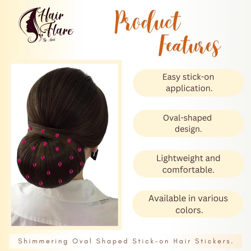 Image of Hair Flare Shimmering Oval Hair Stickers: Easy Stick-On Hair Accessories, 36 Pieces per Pack 2869 DarkPink