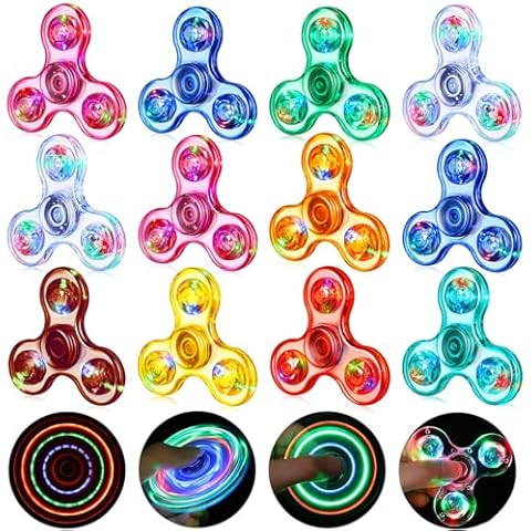 Gigilli Fidget Spinners 12 Pcs, Valentines Party Favors LED Light Up Bulk Fidget Spinners Kids 4-12, Valentine Goodie Bag Stuffers Glow in The Dark Party Supplies Birthday Classroom Prizes Return Gift Cover