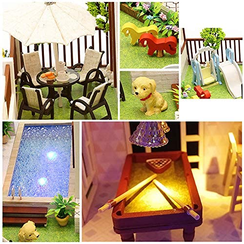 DIY Puppenhaus Modell Holz Handgemachtes Schlossmodell, Großes Villa Modell Ausgestattet Mit Möbeln Led-Leuchten Und… – Bild 6