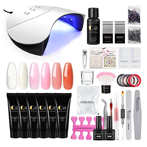 Saint-Acior Poly Nail Gel Nail Extension Kit UV Gel Builder Kit UV Nail Lamp LED Dryer 6 Colors Poly Nail Gel Tips Glue Soak Off Topcoat Base Coat Liquid Nail Art Tool Manicure
