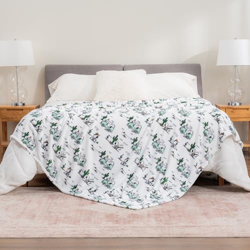 Image of Berkshire Blanket Peanuts VelvetLoft Cute Character Snoopy Plush Blanket,Snoopy Desert Travel White,King 90 in x 108 in (Official Peanuts Product)