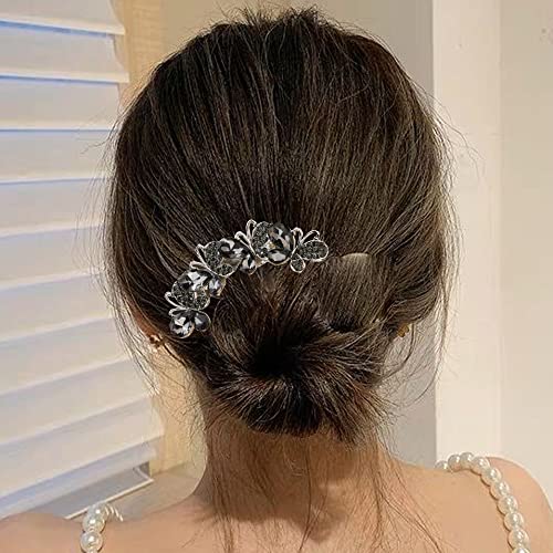 Missgrace Boho Party Blue Bride Wedding Prom Sparkling Butterfly Side Hair Comb Crystal Rhinestones Flower Hair Comb Clips Bridal Hair Accessories Hair Piece For Women (Gray) #TOP3