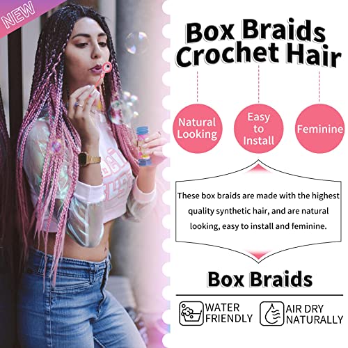 24 Inch Box Braids Crochet Hair 5Packs Pink Crochet Braids Hair Pre-Looped Crochet Box Braids Synthetic Braiding Hair Extensions 22Strands/Pack (Pink, 24Inch) #TOP1
