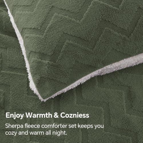 Image of BEDELITE Fluffy Sherpa Queen Comforter Set,Dark Green