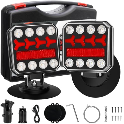 ZUNAICE Wireless Trailer Lights, Rechargeable Magnetic LED Trailer Lights with Reverse Light, Portable Wireless Tow Tail Light Kit for Trucks, Boats, RVs, Campers