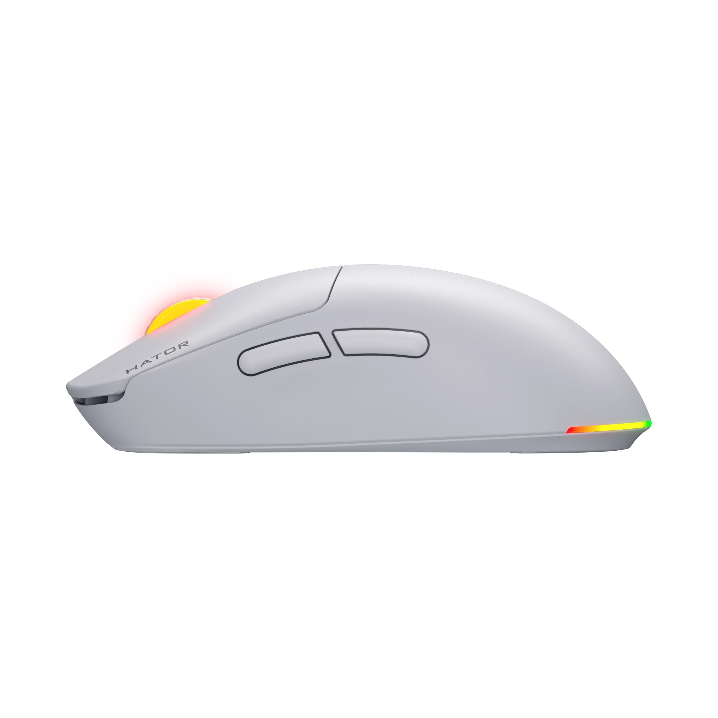 HATOR Quasar 3 Wireless Ratón Gaming inalámbrico, 64g Ultraligero, PixArt PMW3311, 12000 dpi, Optical Switches 100M, RGB, 1000Hz, 2.4GHz/Bluetooth 5.4/USB-C, PTFE Feet, 600mAh, 100h, PC/Mac (Blanco)