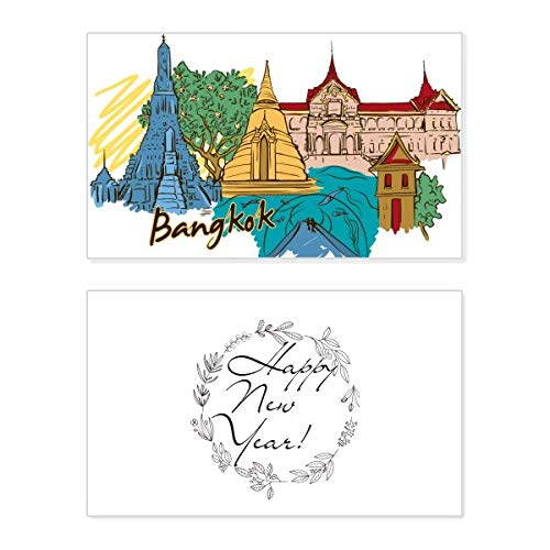 Tarjeta conmemorativa de Año Nuevo: acuarela de Bangkok y Tailandia original
