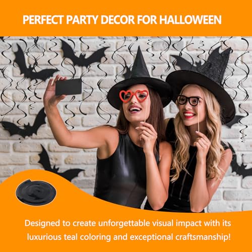 Image of Black Hanging Swirls Party Decorations 30 Pack- Extra Long Double Swirl Ceiling Decorations for Halloween, Baby Shower, Christmas, Wedding, Birthday Decorations| Reusable Black Streamers with Hooks