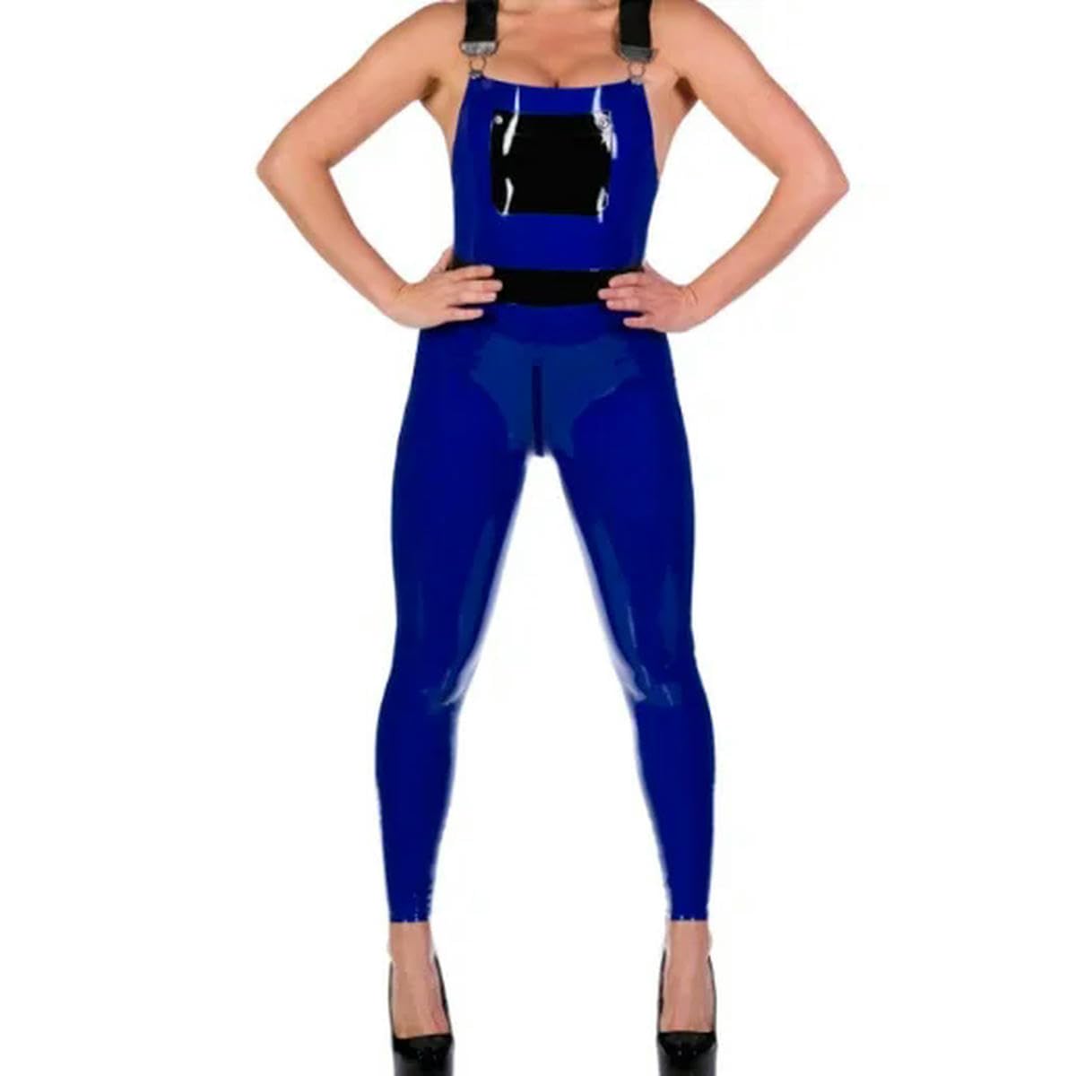 DILUEORJMFGK Latex Rubber Womens Sling Catsuit Racing Suit Zip 0.4mm Cosplay,Masquerade,Masquerade, Blue
