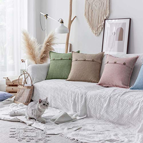 Home Brilliant Decorative Pillow Covers 2 Pcs Textured Burlap Button Pillowcases Farmhouse Holiday Lined Linen Cushion Covers For Couch Living Room, 18X18 Inches, Light Linen #TOP1