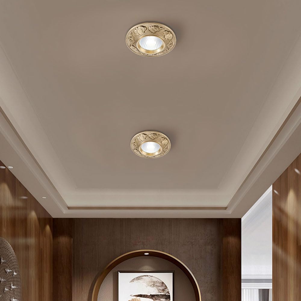 LED-Downlight aus Messing, 10,7 cm, 3 Stück, Innenwandverkleidung, 10 W, gebürstetes Messing, Einbauleuchte, Cob-Strahler, dimmbar, 3000 K-6000 K, LED-Dosenleuchten, Schnittgröße: 75–100 mm
