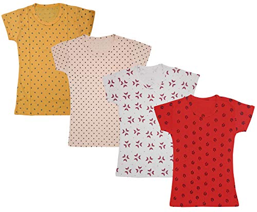 Image of indi weaves Girls Half Sleeve Cotton Printed T-Shirts Pack of 4