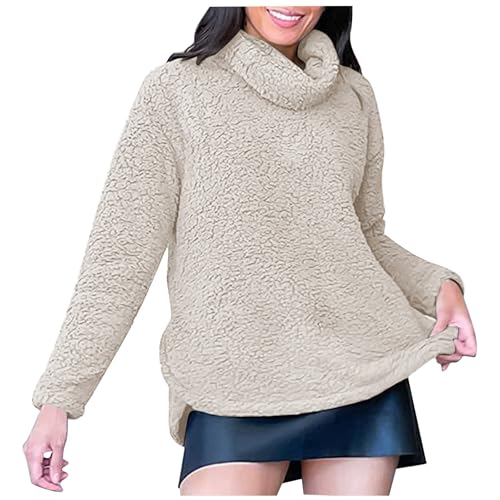 Ninedayx Camisetas de forro polar para mujer, camisetas de invierno para mujer, camisetas de talla grande para mujer, ropa de trabajo para mujer, camisetas de manga larga de felpa con cuello alto