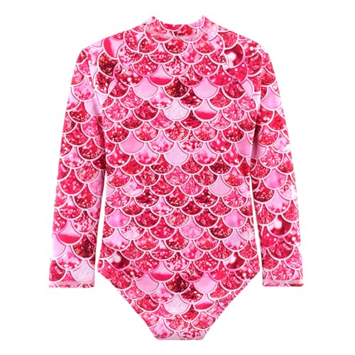 Image of Girls One Piece Swimsuit Long Sleeve Rash Guard UPF 50+ Age 2-12Y