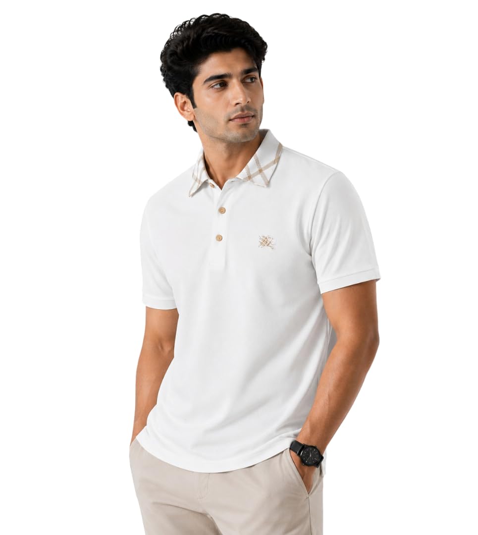 Men White Regular Fit Casual Polo Neck T-Shirt-picture-21