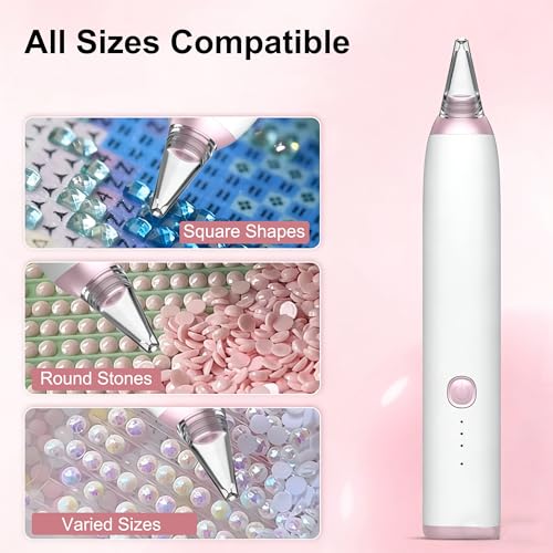Image of Electric Diamond Painting Pen - Cordless Vacuum Pen for Diamond Art, Low-Noise & Wax-Free, 3 Adjustable Suction Modes, Rechargeable, Lightweight, Diamond Art Accessories for Adults (Rose Gold)