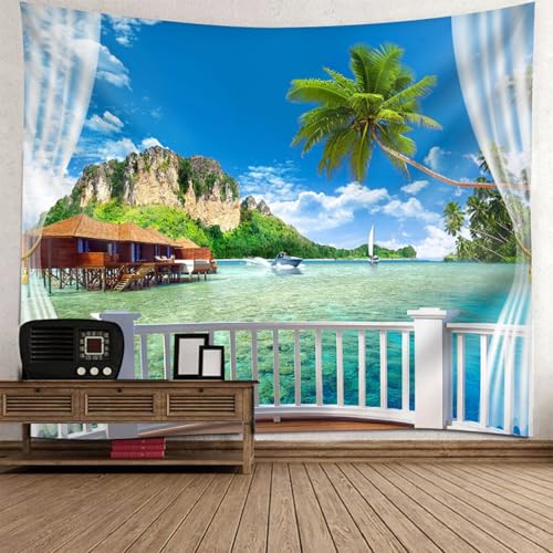 Tapisserie décoration murale vue du balcon 220x240cm en impression textile haute définition