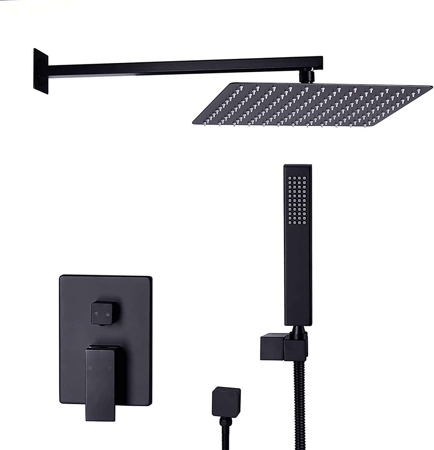 Système de douche anti-calcaire noir mat pour remplacer un vieux robinet mural usé