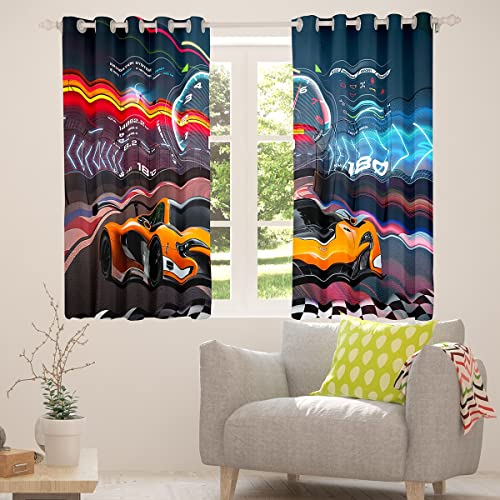 Feelyou Race Car Window Curtains For Bedroom Living Room Boys Extreme Sports Curtains For Kids Boys Cool Car Window Drapes Car Sports Window Treatments 42W X 63L，2 Panels #TOP4