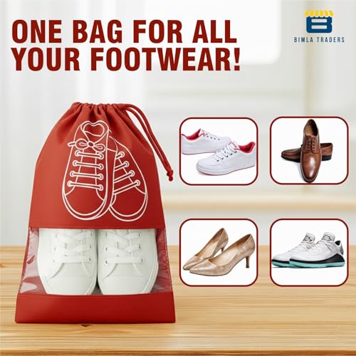 Image of Btag Shoe Bag for Travel & Storage | Water-Resistant Shoe Organizer for Men & Women | Portable, Foldable Shoe Cover for Luggage & Closet | Travel Accessories for Footwear Protection (Red,Pack of 12)