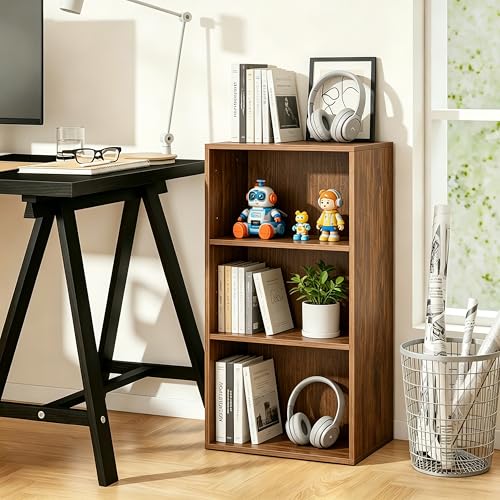 Image of HealSmart 3 Tier Bookcase, Industrial 3 Book Shelf, 9.2 inch D x 23.8 inch W x 31.5 inch H Tall Open Cube Storage Organizer for Home Office, Living Room, Bedroom and Dinning Room, Brown