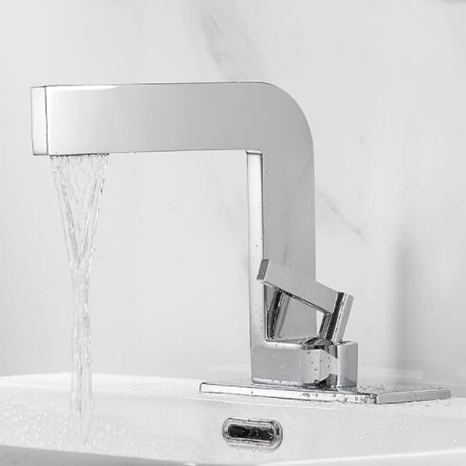 VDOQTLJT Bathroom Basin Faucet Waterfall Brass Single Hole Washbasin Faucet-White(Brushed)