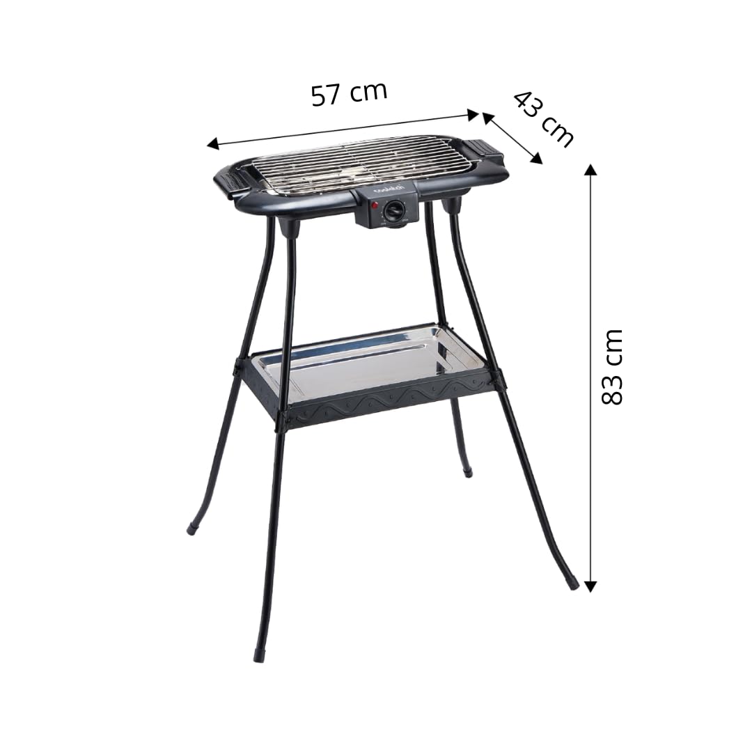 Barbacoa Eléctrica 2000W, 2 en 1 - Parrila Eléctrica de Pie y de Mesa, Portátil, Sin Humo, Calienta rápido con regulador de temperatura, Incluye Cortavientos