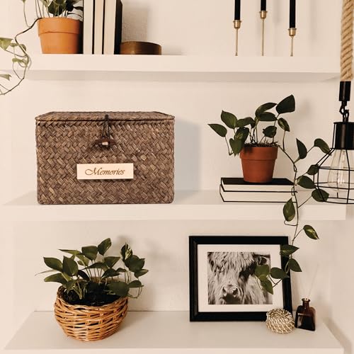 BIZYAC Archival Photo Storage Box - 6 Inner 4x6 Plastic Photo Case Keeper Organizer - Natural Hand Crafted Storage Box for Pictures Stickers Stamps - Seagrass