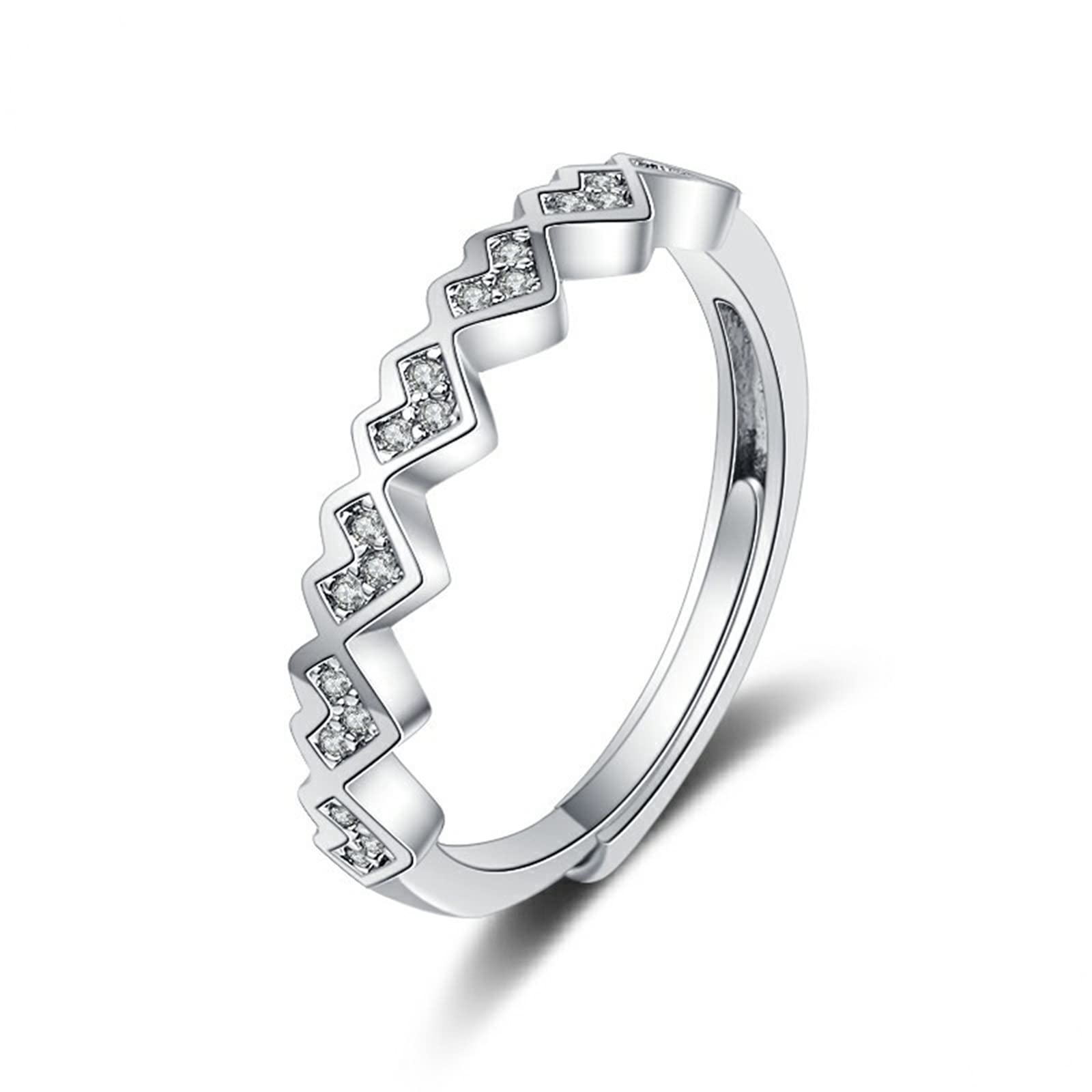 anello da donna, Anelli in oro bianco 9 carati, anelli di promessa for donna, regolabili, a forma cuore ondulato con moissanite rotonda